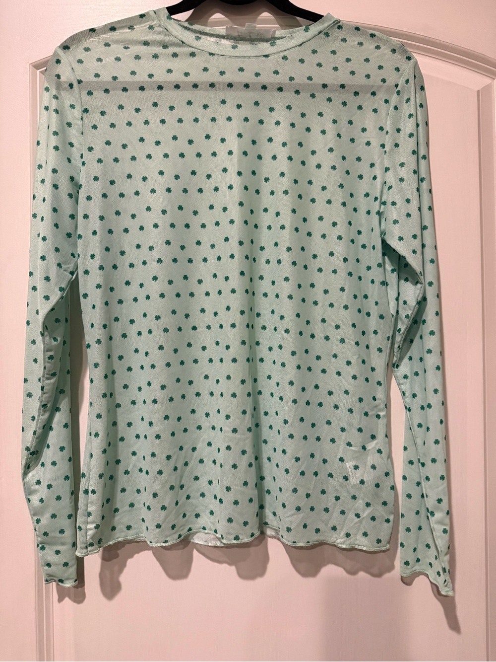 Women’s Shear Long-Sleeve Mint Green Clover Print Top